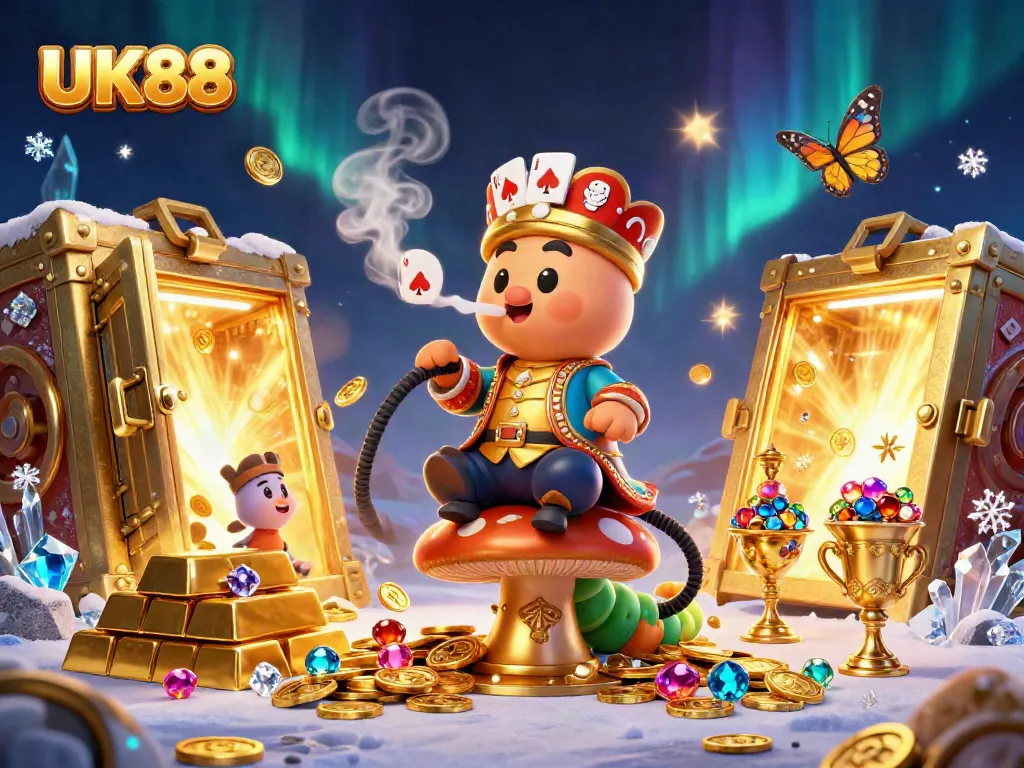 Experience the thrill of UK88 with a vibrant 3D casino illustration showcasing excitement and winnings.