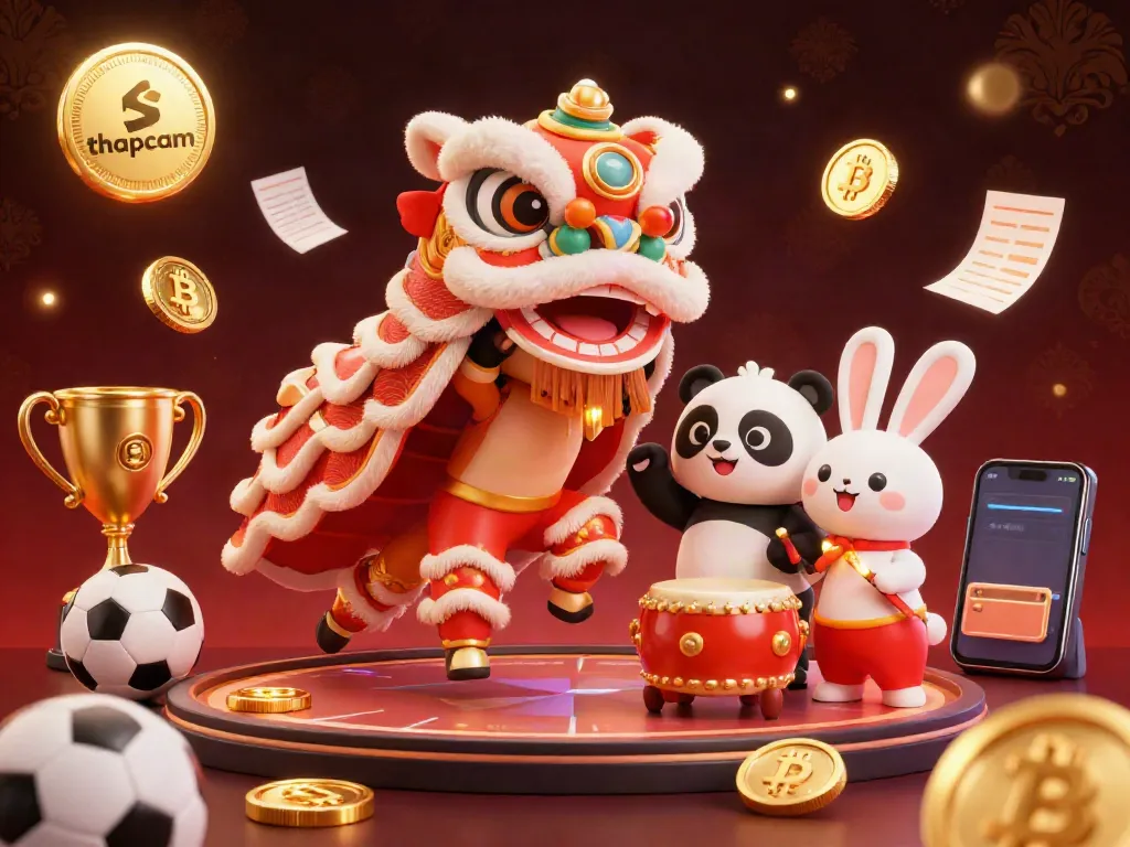 Experience thrilling sports betting action with thapcam in a vibrant animated scene showcasing a lion dance and playful characters.
