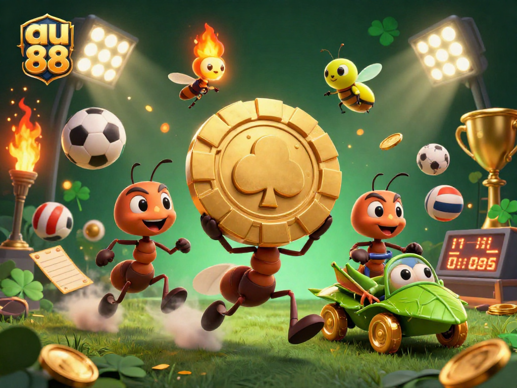 Engage in thrilling games at au 88 with vibrant casino action in a cartoon heist scene.
