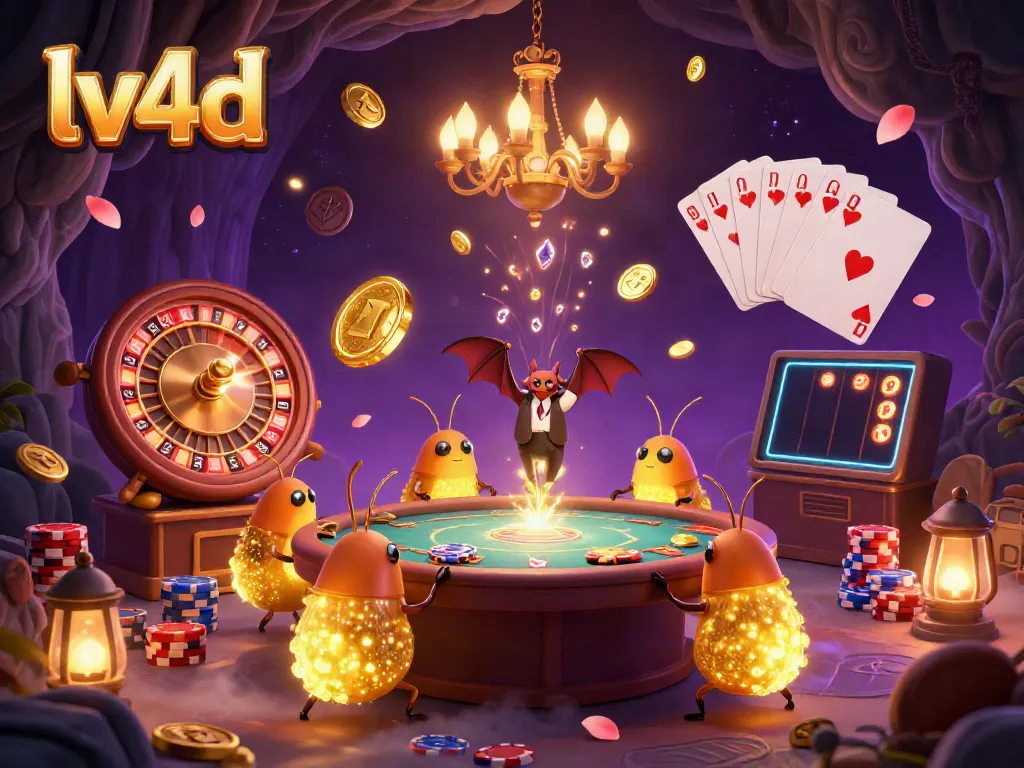 Experience the thrill of lv4d in a vibrant cave casino with glowworms illuminating the game.