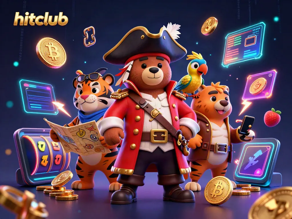 Engage with hitclub's thrilling casino atmosphere featuring vivid characters and slot elements.