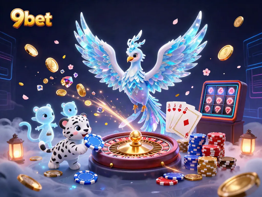 Engage in thrilling live casino action with 9bet as crystalline phoenix and playful cub illuminate the scene.