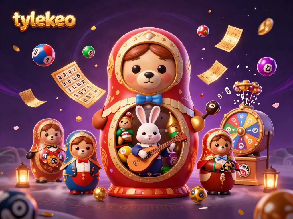 Engage with tylekeo’s vibrant online casino theme showcasing festive bears, colorful lottery elements, and lively animation.