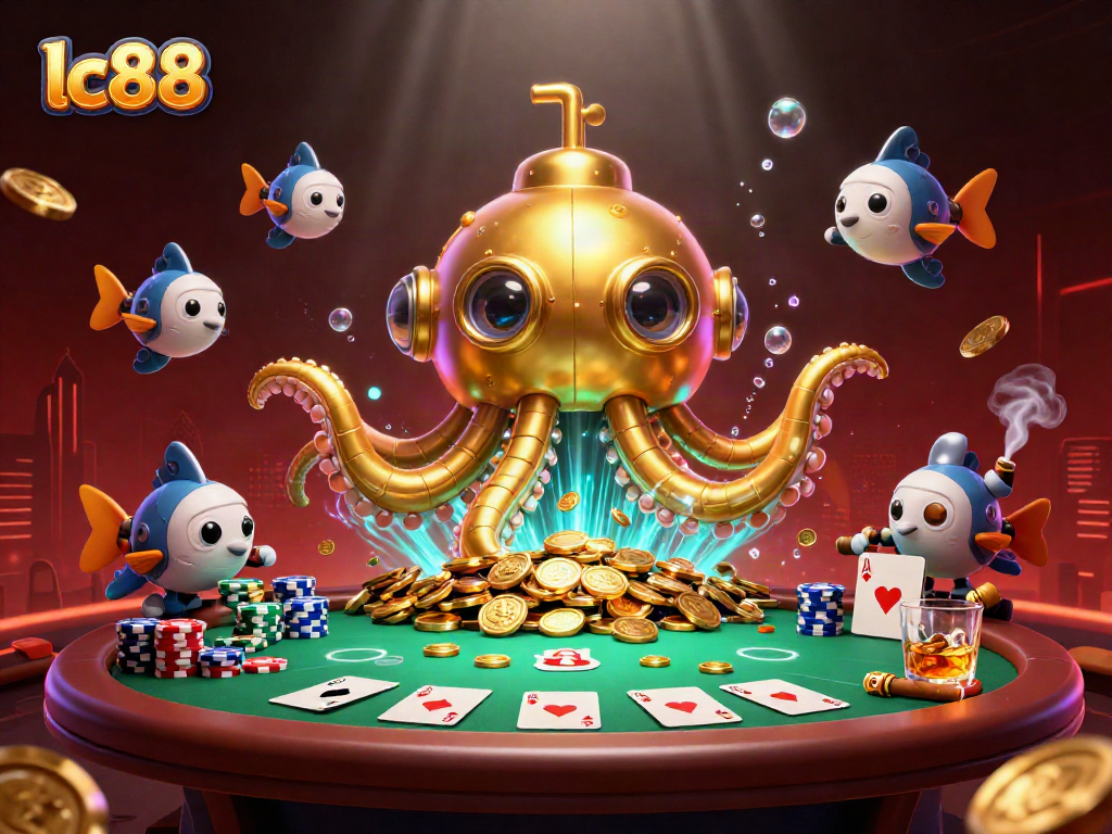 Experience the thrill at lc88 with a vibrant underwater casino scene, showcasing actions and excitement.