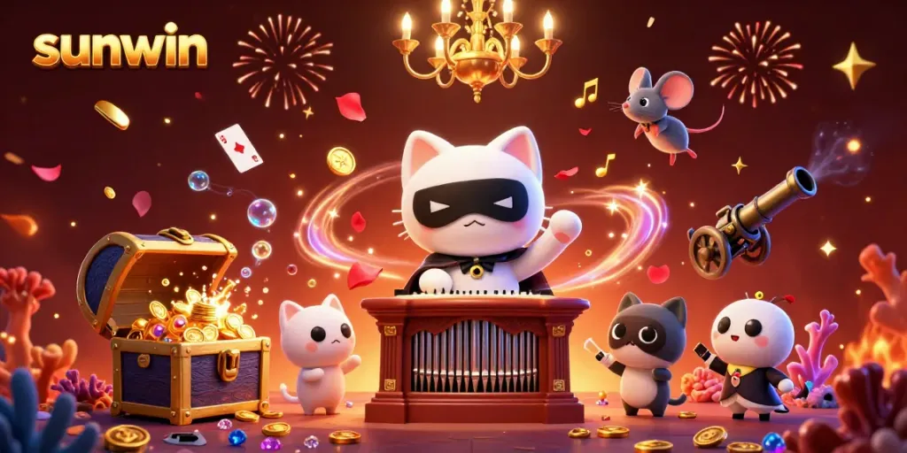 Engage with sunwin's thrilling gaming atmosphere amid balloons and vibrant characters.