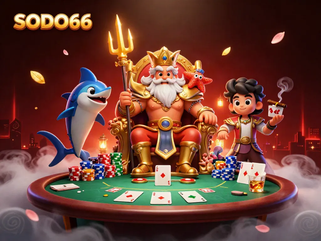 Experience thrilling gameplay at SODO66 with Neptune and his samurai surrounded by poker action.