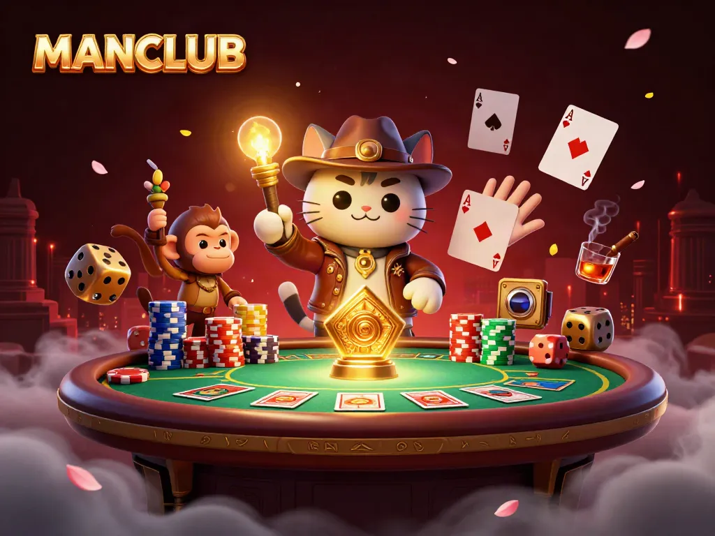 Experience MANCLUB while exploring a mythical casino temple filled with golden artifacts and poker elements.