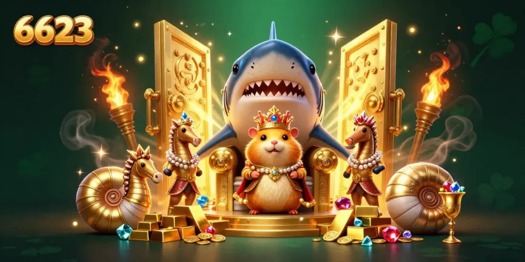 Experience the thrill of 6623 with a vibrant 3D casino scene featuring a hamster king and treasure.
