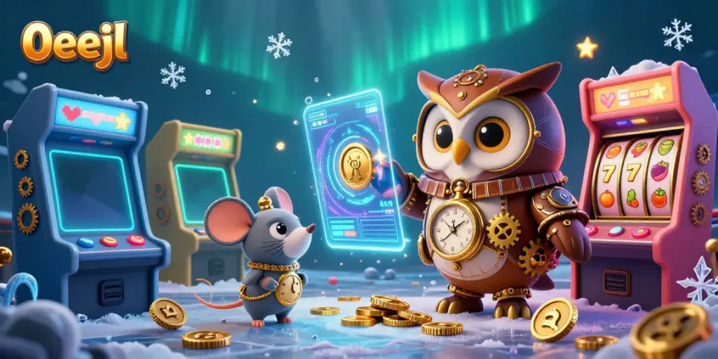 Experience 0eejl's dynamic steampunk casino scene featuring an owl and a mouse in action!