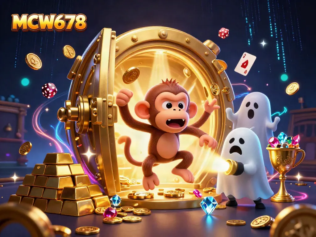 Engage with the exciting energy of MCW678 as a mischievous poltergeist monkey juggles golden treasures in a haunted casino.
