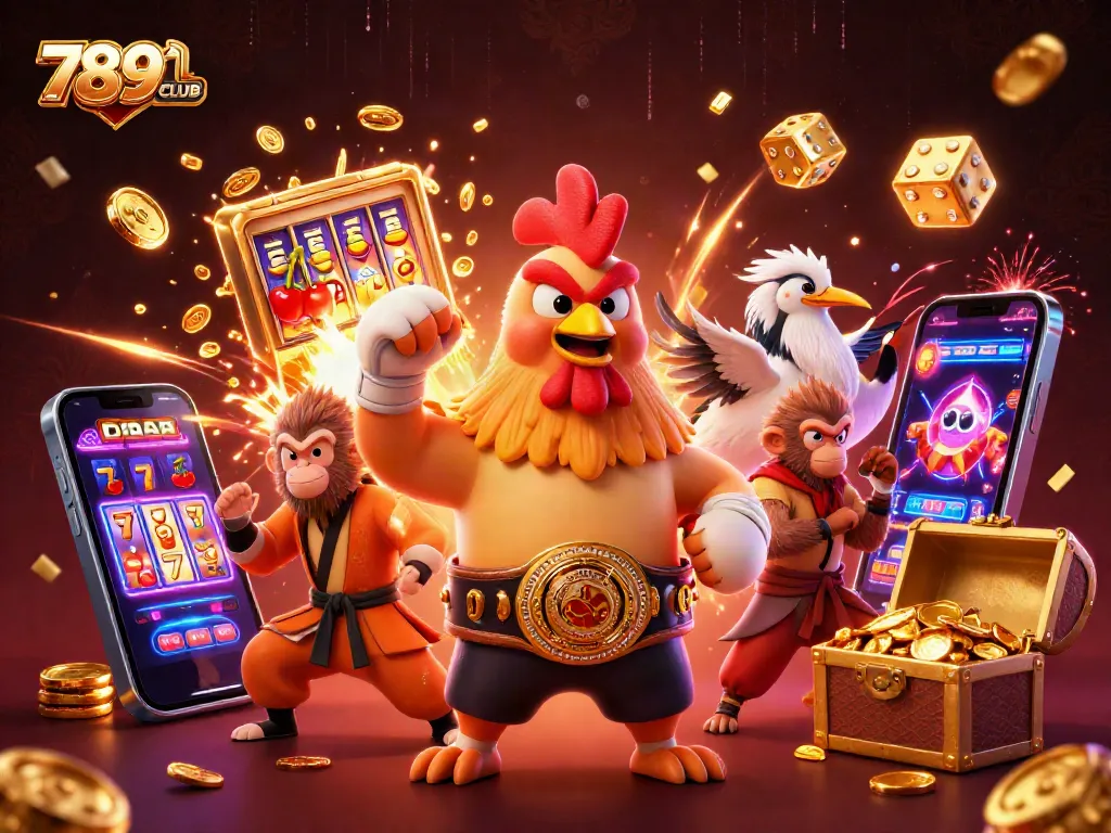 Engage in thrilling gameplay at 789CLUB with a vibrant casino scene featuring dynamic characters.