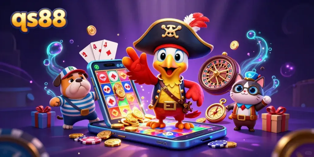 qs88 pirate-themed casino scene with animated characters and dynamic game elements