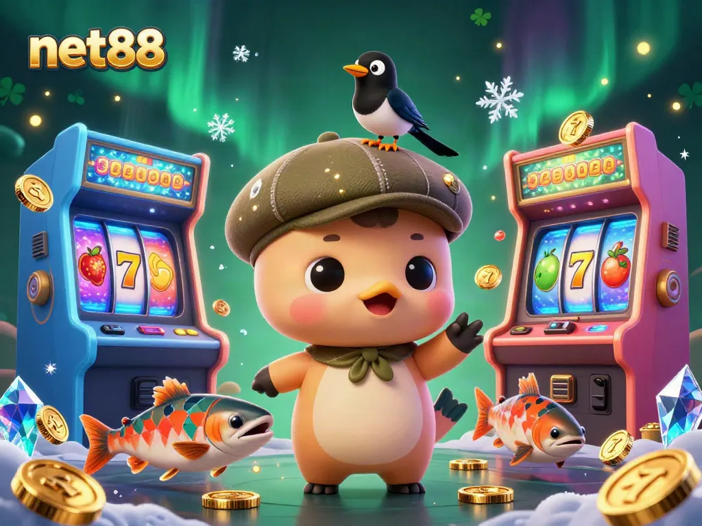 Experience thrilling slot action at net88 with a cute Nessie character and lucky symbols.