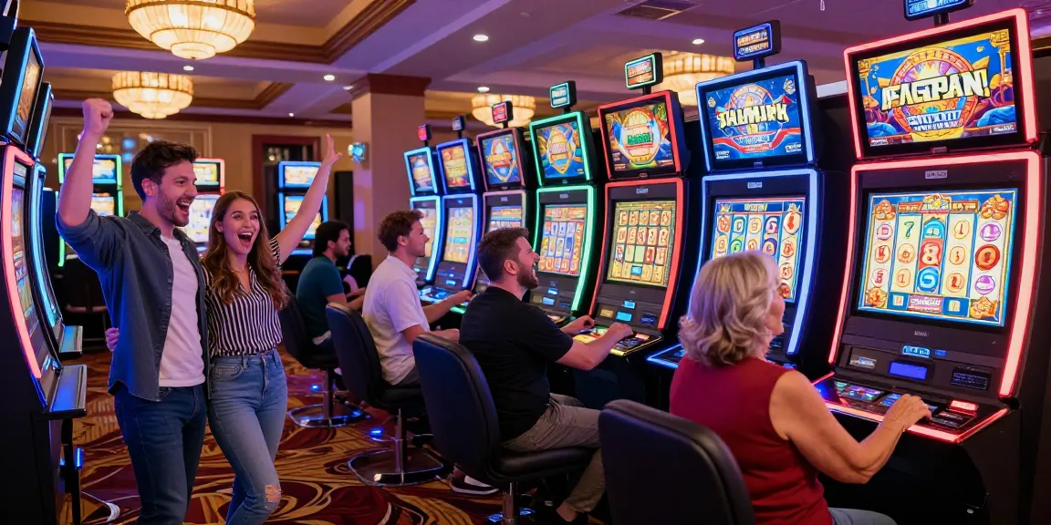 Excited players enjoying a vibrant slot gacor gaming experience in a lively casino setting.