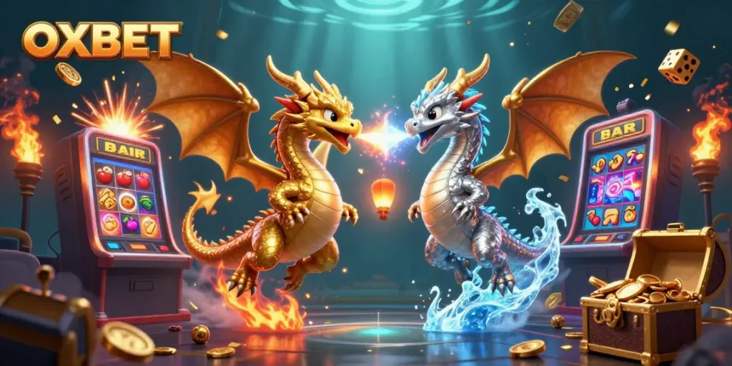 Experience thrilling wins at OXBET with vibrant dragons and a jackpot explosion in this dynamic casino scene.