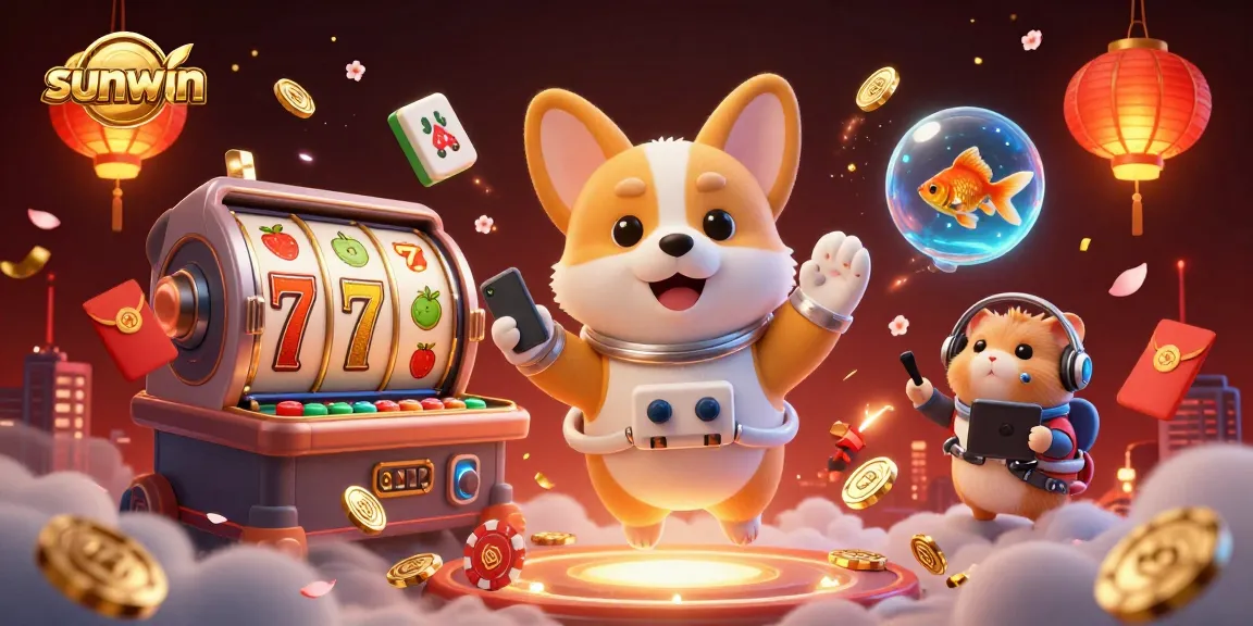 Experience the thrill of sunwin casino with a 3D astronaut corgi in a vibrant space-themed slot scene.