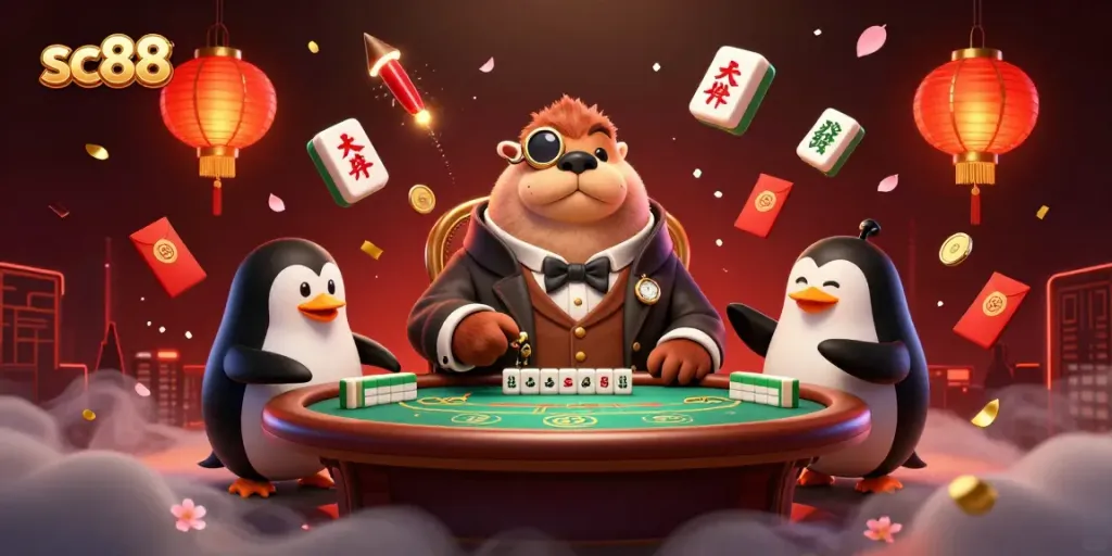 SC88: Hải mã, người phân phối chim cánh cụt, cá nóc chơi bài trong không gian casino sống động