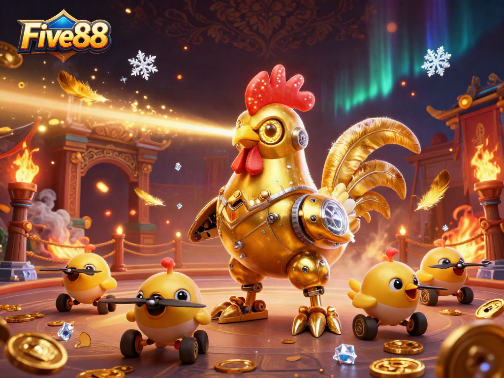 Bet live games at Five88 with a golden rooster robot and captivating casino elements!