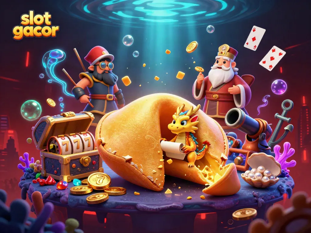 Spin the reels of slot gacor in a vibrant scene featuring lucky symbols and treasures.