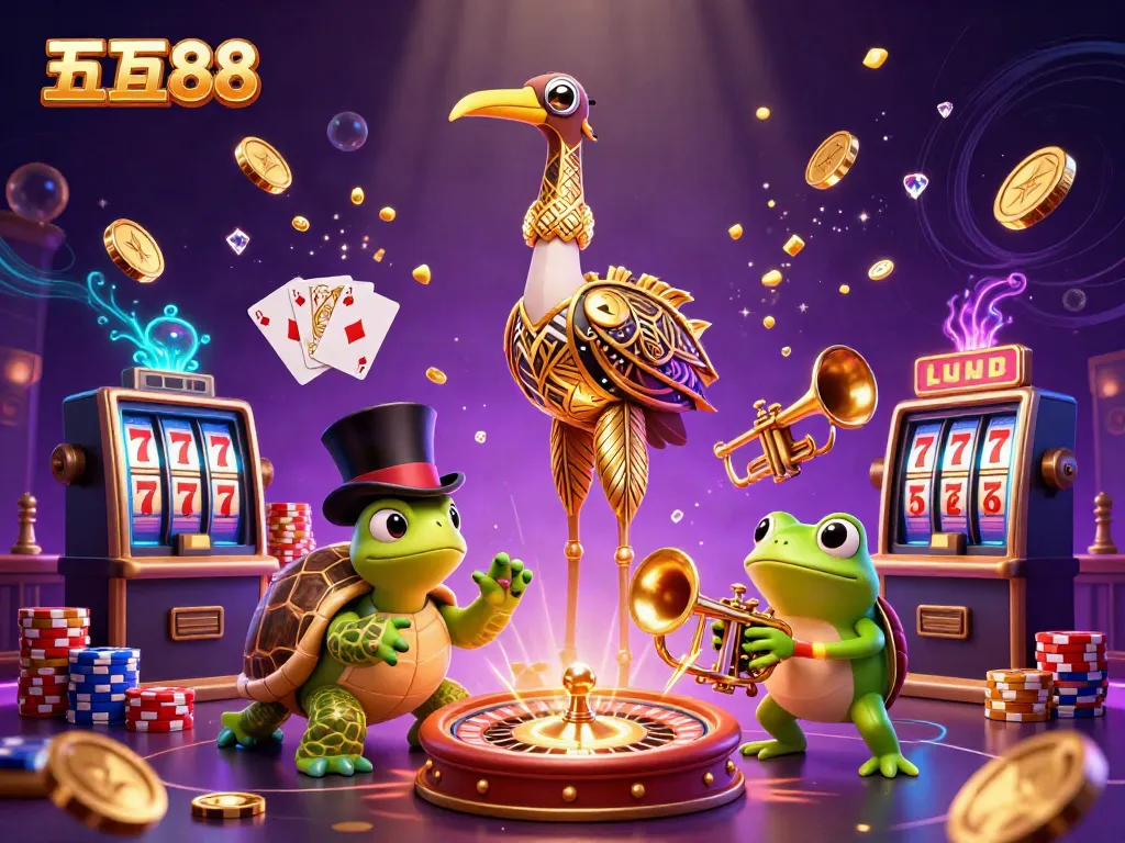 Experience a vibrant five88 casino atmosphere illustrated with animated characters and festive gaming elements.