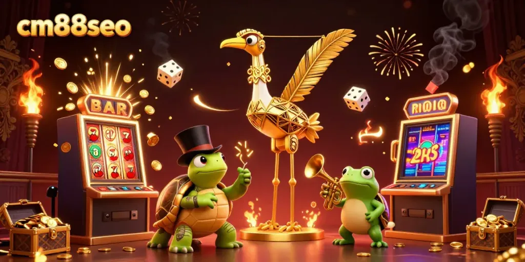 Experience the vibrant excitement of cm88seo with dynamic casino characters in a lavish scene.