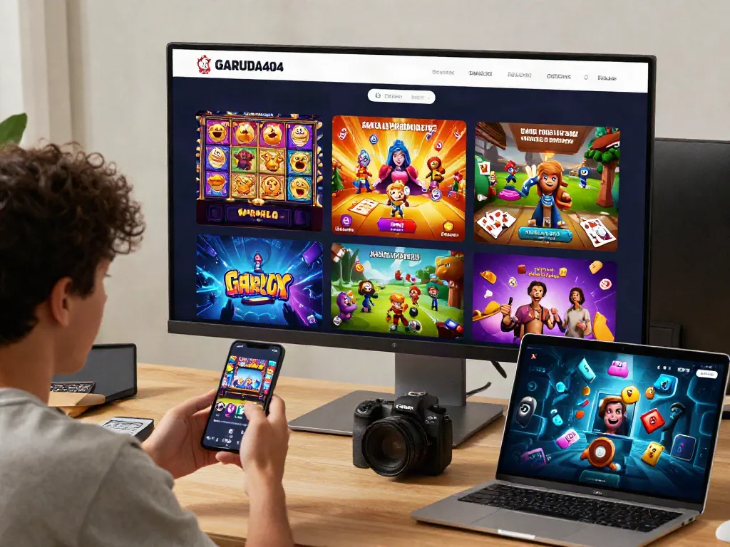 Engaged users exploring various games on GARUDA404 platform interface.