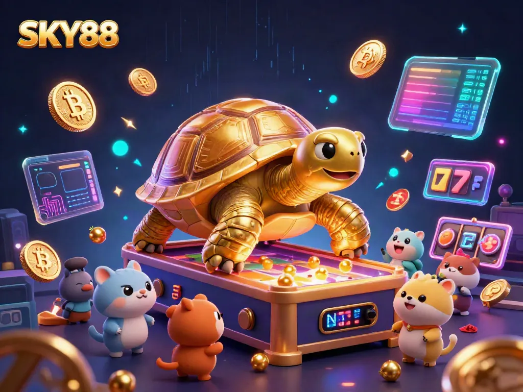 Experience thrilling gaming fun at SKY88 with a vibrant cartoon turtle casino scene.