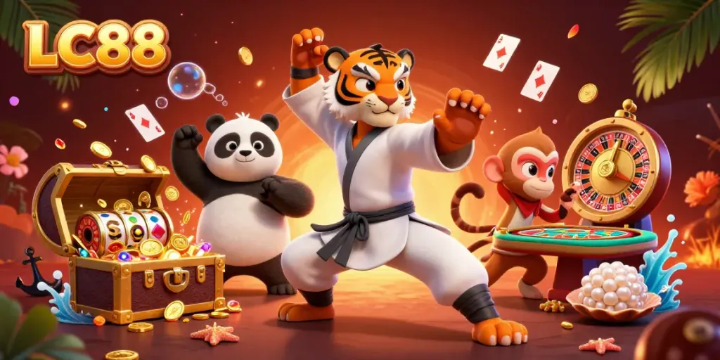 Engage with exciting gaming adventures at LC88, featuring vibrant characters and dynamic casino elements.