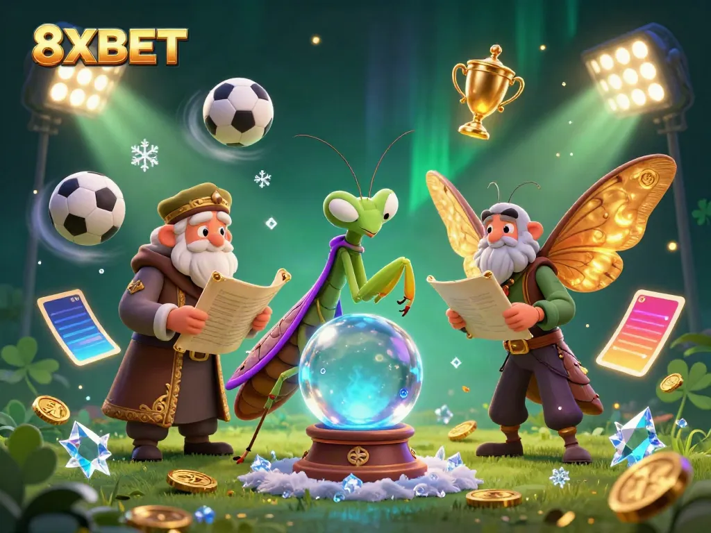 Win big with 8XBET as a praying mantis fortune teller peers into a crystal ball!