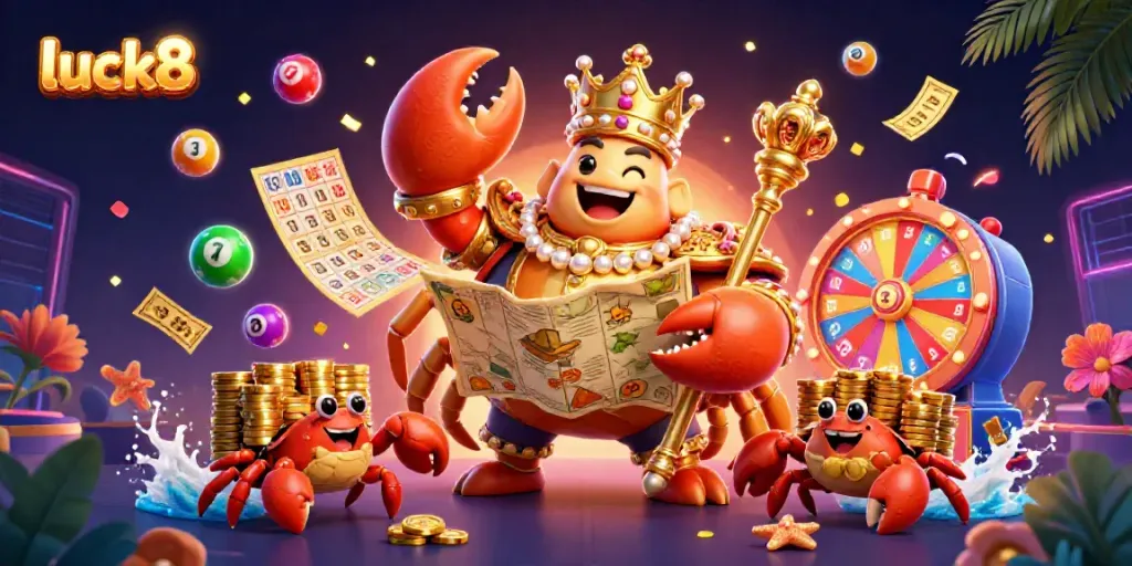 Engage in winning strategies while exploring games at luck8 with a vibrant scene of a golden crab casino emperor