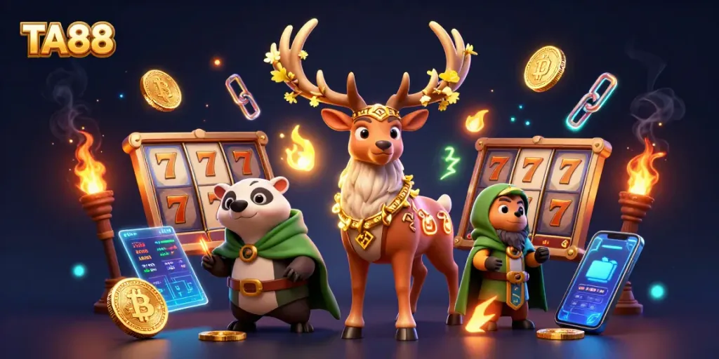 Play slots and win big with TA88's vibrant 3D casino experience featuring lucky symbols.