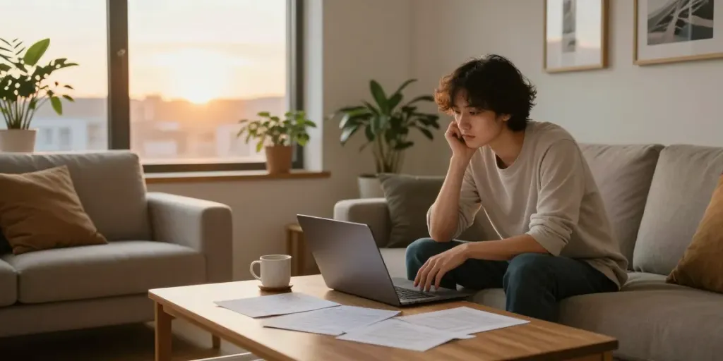 Calgary loans options explored in a cozy apartment setting.