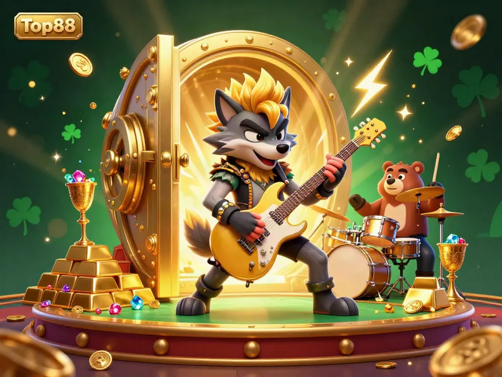 Experience the thrill of Top88 with a lively 3D casino illustration showcasing gambling excitement.
