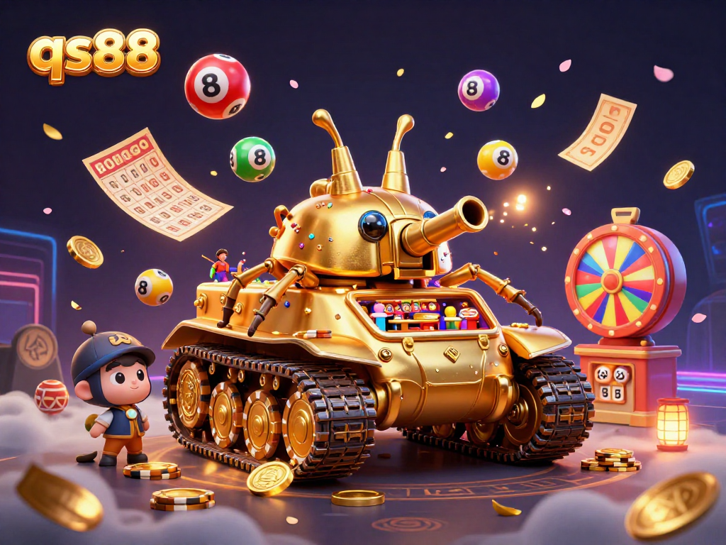 Experience the excitement of qs88 with a golden beetle tank casino illustration, complete with dynamic game elements.