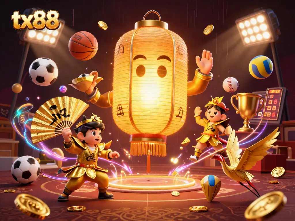 Experience thrilling bets at tx88 with lively 3D characters and dynamic sports elements illuminating the casino scene.