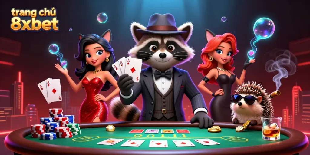 Experience excitement at trang chủ 8xbet with a dynamic poker scene featuring charming characters.