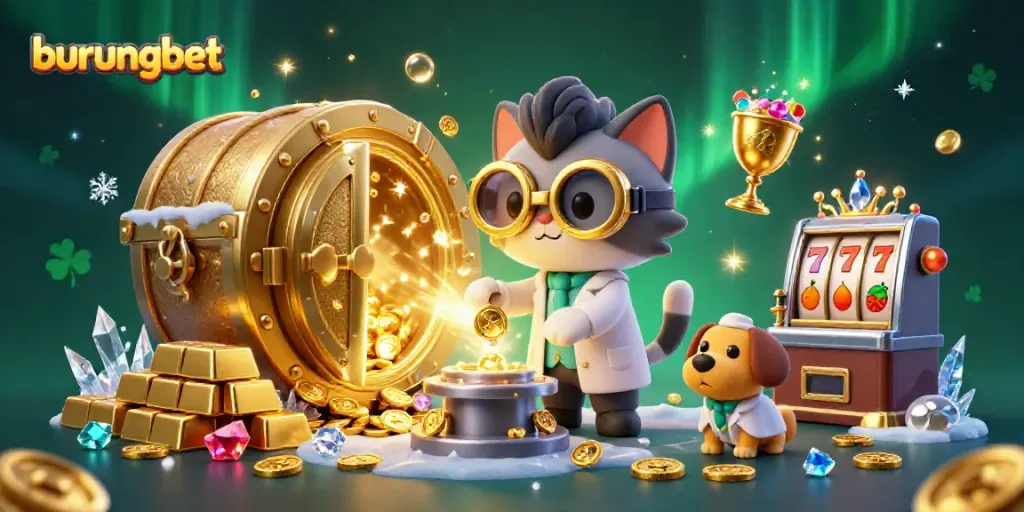 Play popular slot and togel games with burungbet, showcasing a vibrant 3D casino scene.