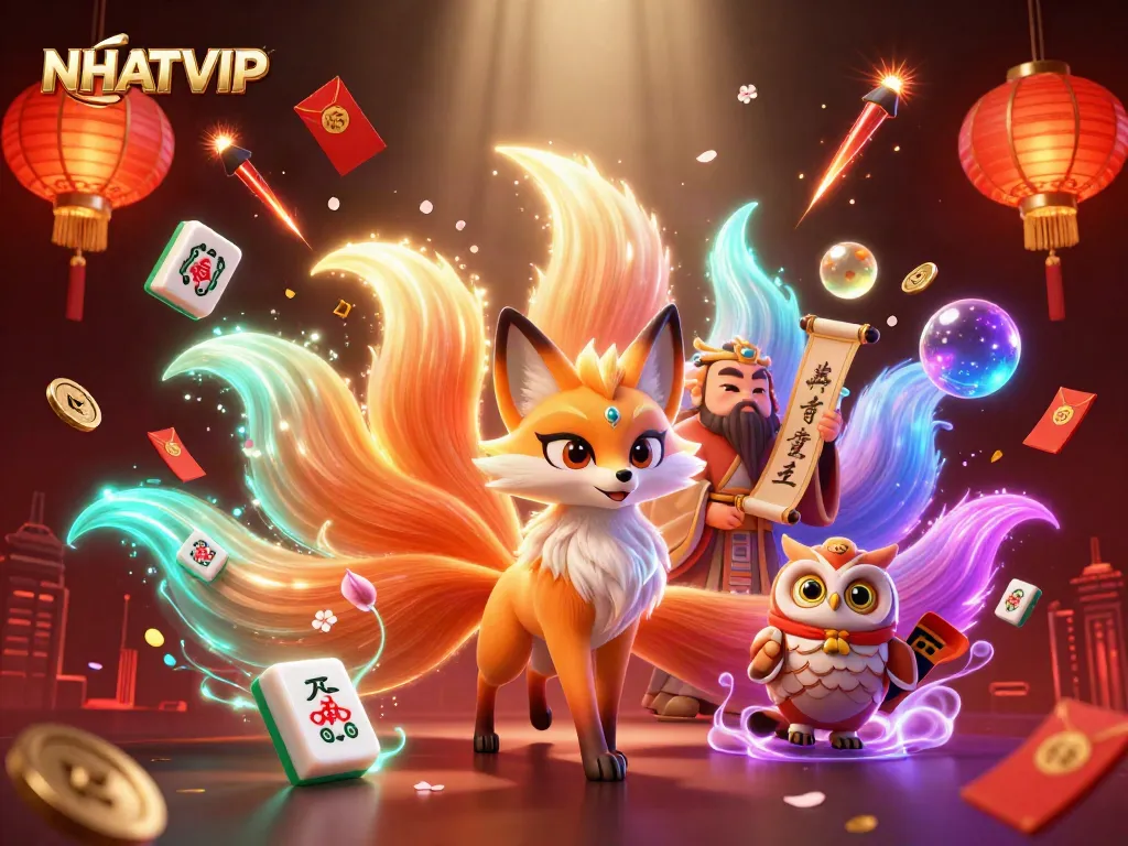 Engage with NHATVIP's vibrant casino magic as the nine-tailed fox spirit and wise owl deliver thrilling game experiences.