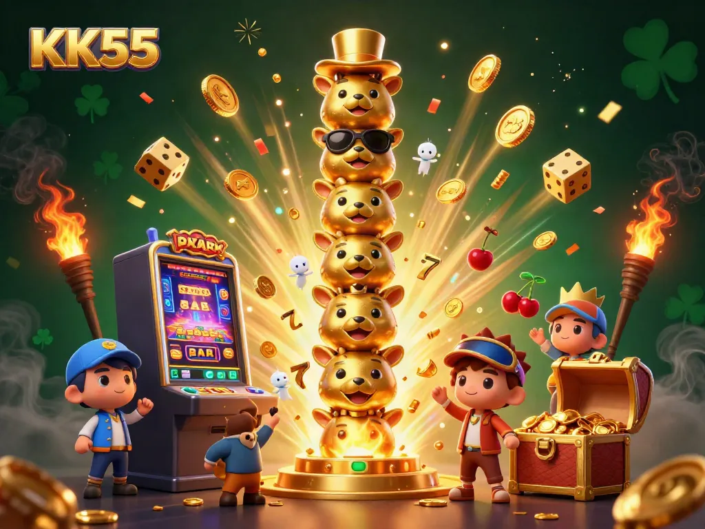 Experience thrilling fun at KK55, featuring a golden totem and vibrant casino elements.