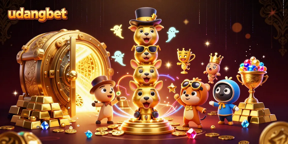 Experience thrilling wins with udangbet at this vibrant and dynamic casino scene featuring a golden totem and treasures.