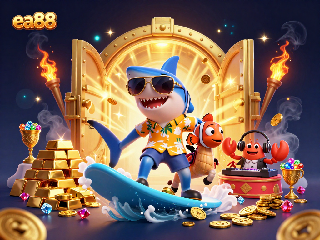 Win big with ea88 while navigating a vibrant underwater casino adventure filled with treasures.