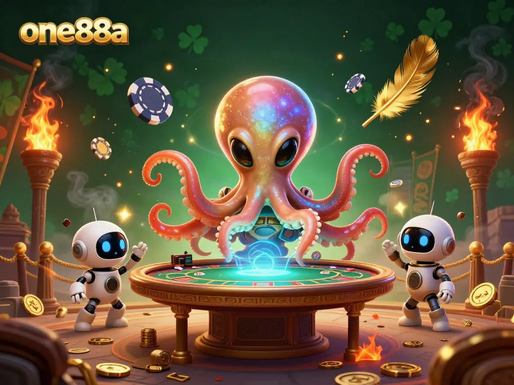 Engage in thrilling casino action with one88a's vibrant 3D alien poker scene featuring interactive elements.