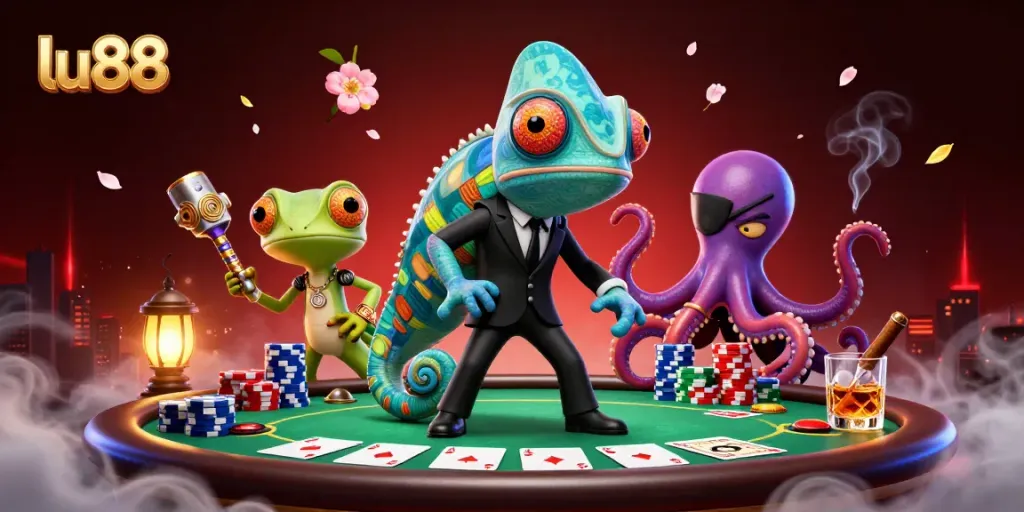 Engage with the thrills of lu88 by placing bets at a vibrant poker table with dynamic characters.