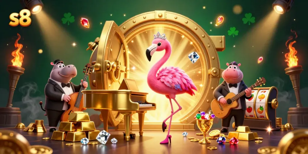 Experience big wins at the s8 casino with a vibrant flamingo performance and exciting slot elements.