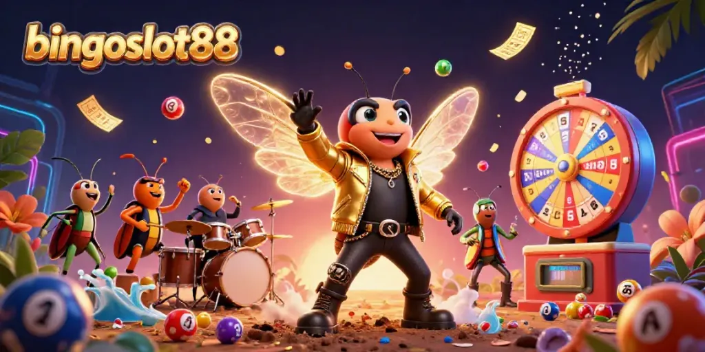 Permainan mengasyikkan bingoslot88 dengan cicada rock star dan elemen lotere yang ceria.