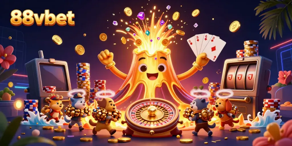 Experience winning moments with 88vbet in a dynamic casino eruption scene filled with treasures.
