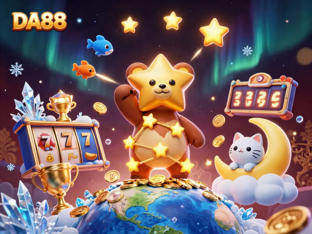 Engage with DA88 and experience thrilling 3D slot action amidst vibrant casino elements.