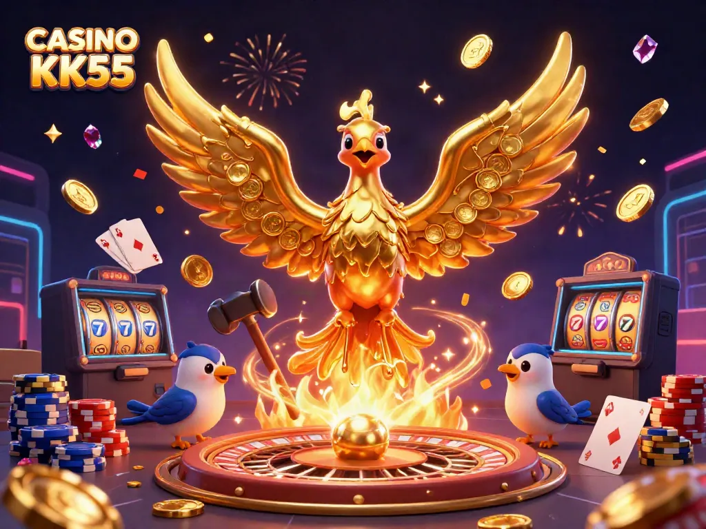 Win big with unique games at CASINO KK55 featuring exciting golden phoenix and vibrant casino elements.