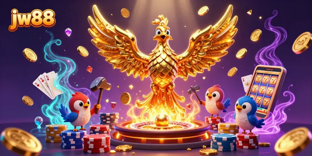 Engage in thrilling gambling experiences with jw88’s vibrant 3D casino illustration featuring rich elements.