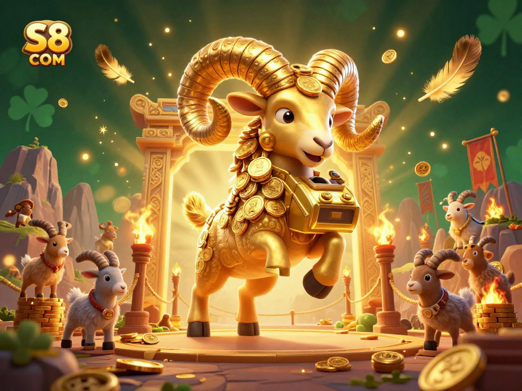 Experience the thrilling atmosphere at S8 COM, where golden rams charge through a vibrant casino adventure.